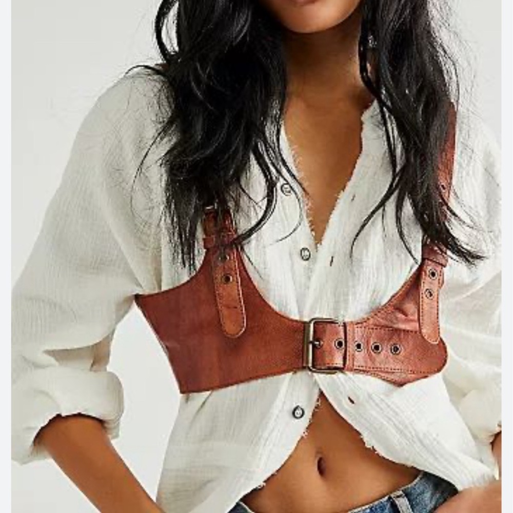 Free People Leather Corset Harness Belt Cognac Brown Small